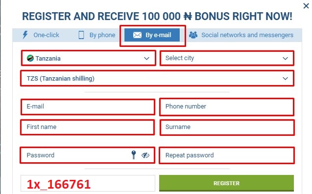 1xbet registration by email
